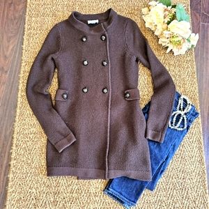 Ann Taylor Loft Women's Sweater Jacket Size Small Brown Double Row Buttons Wool